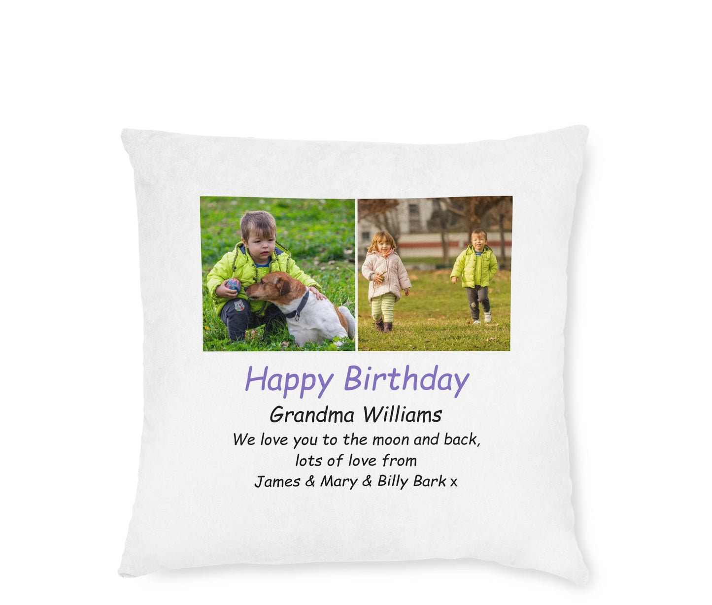 2 Photos Collage Cushion With Text