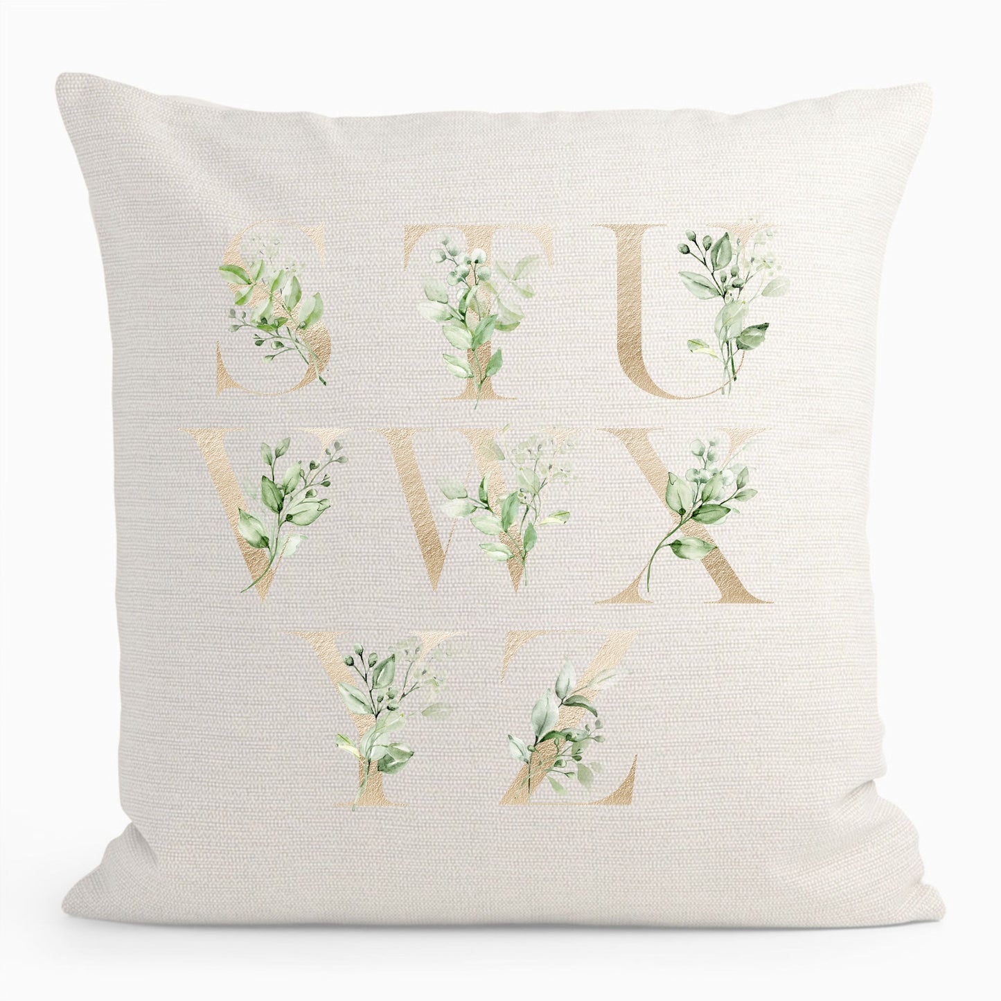 Botanical leaf golden letter personalised cushion