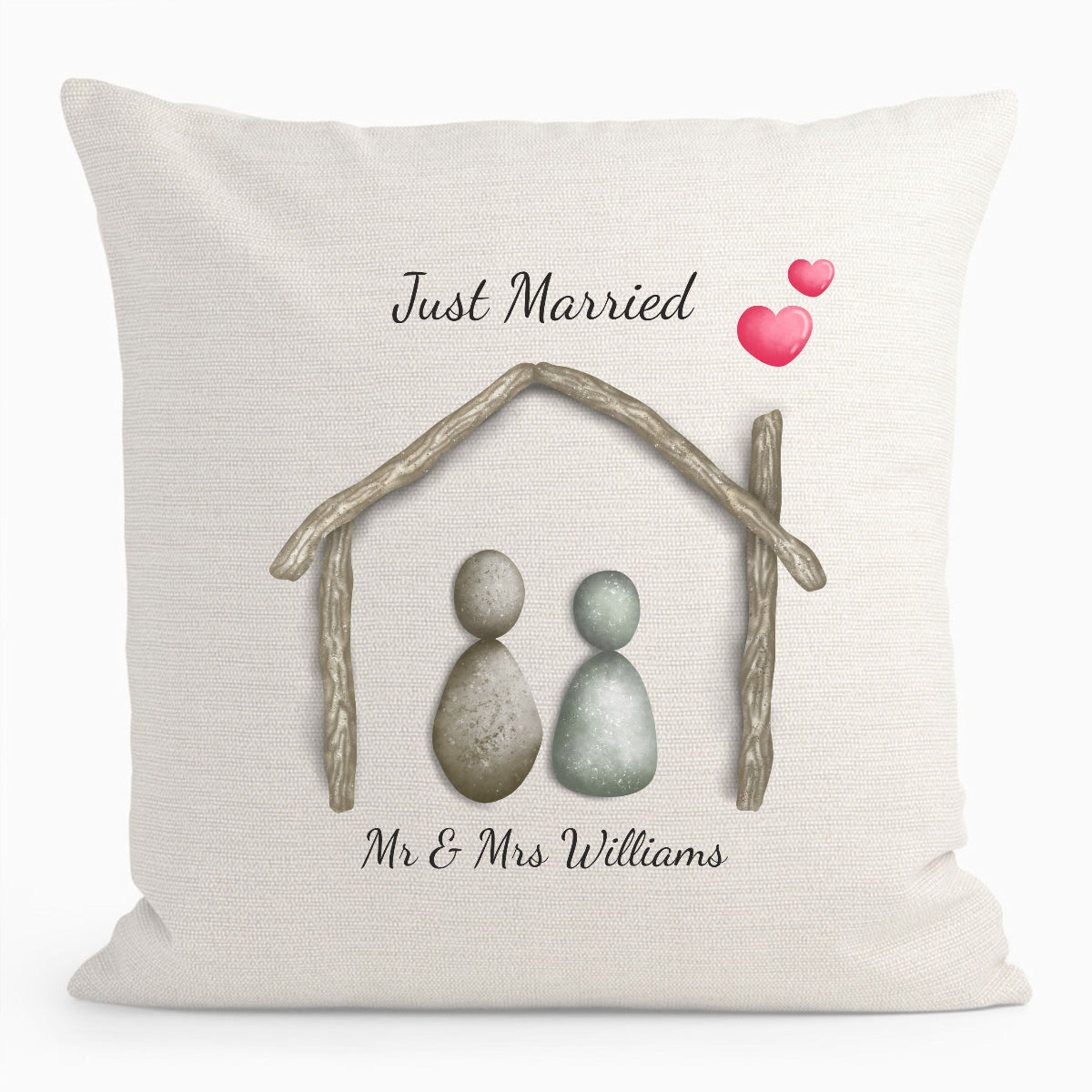 Personalised Just Married Pebble Art Cushion