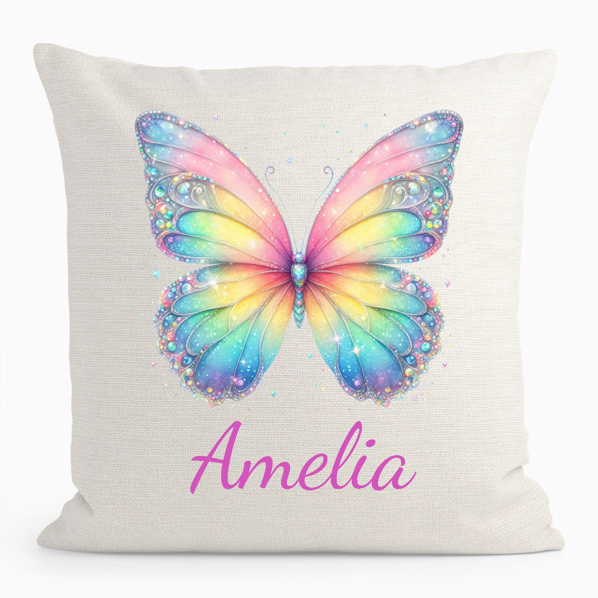 Personalised Glitter Rainbow Butterfly Cushion D2