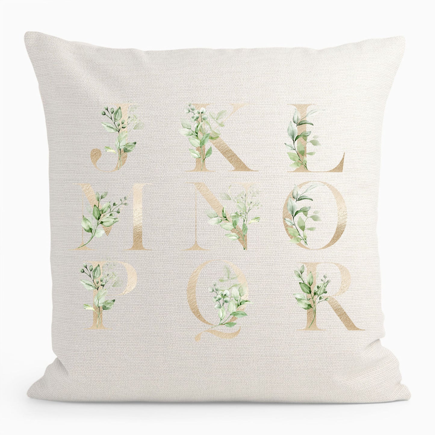 Botanical leaf golden letter personalised cushion