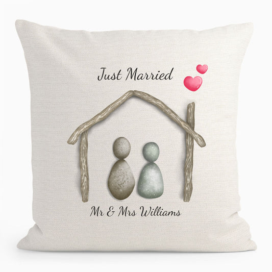 Personalised Just Married Pebble Art Cushion