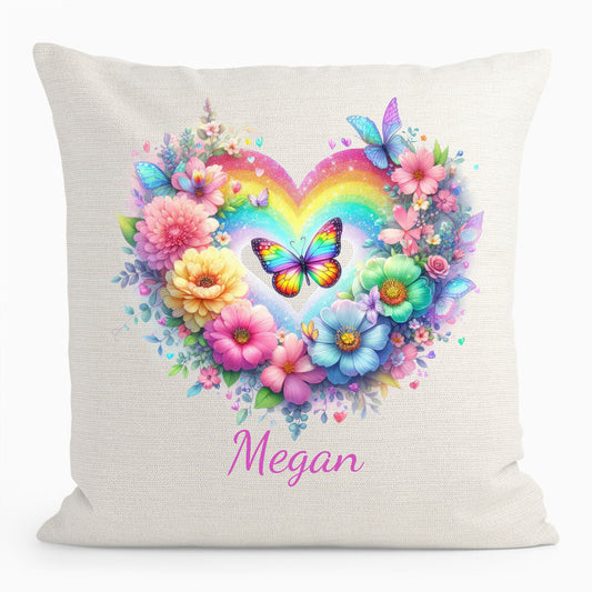 Personalised Glitter Rainbow Butterfly Cushion D1