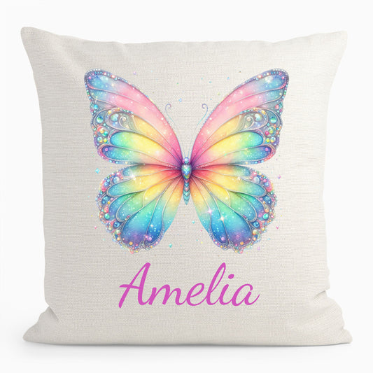 Personalised Glitter Rainbow Butterfly Cushion D2
