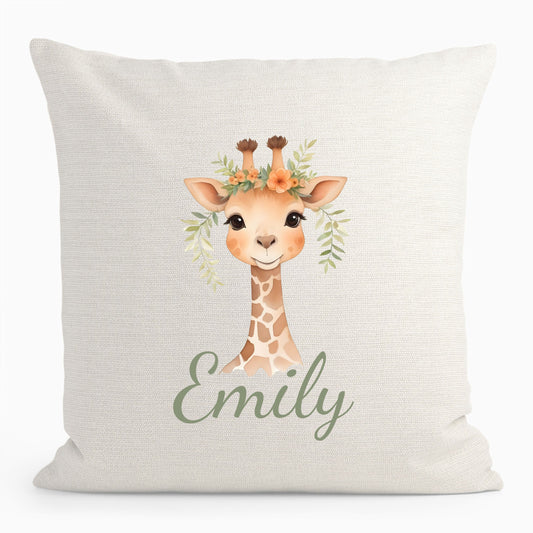 Personalised baby giraffe cushion