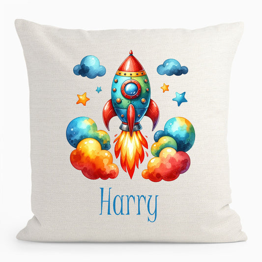 Personalised Outer Space Rocket Cushion D3